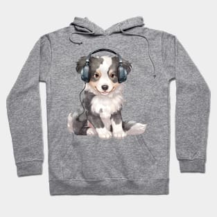 Watercolor Border Collie Dog with Headphones Hoodie